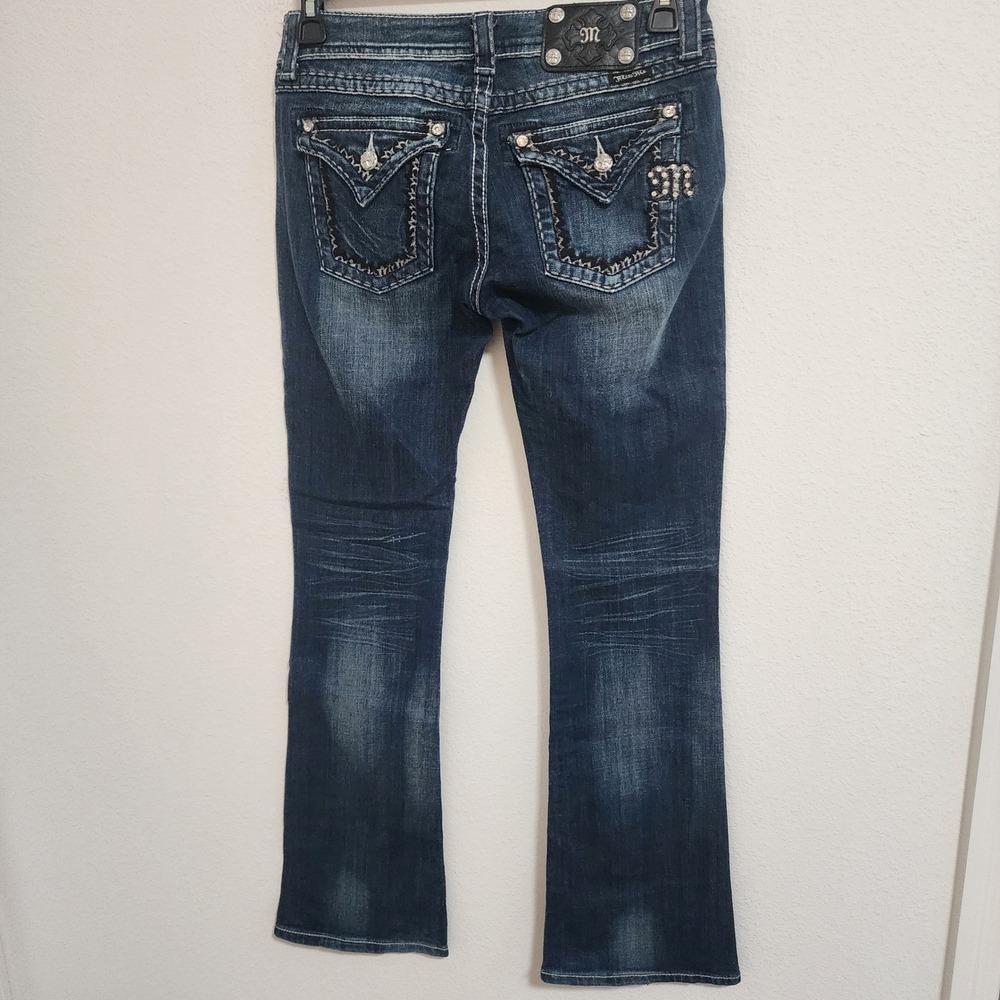 Miss Me Jeans 26 Easy Boot Embellished‎ Dark Wash Denim Low Rise Distressed - Picture 5 of 6
